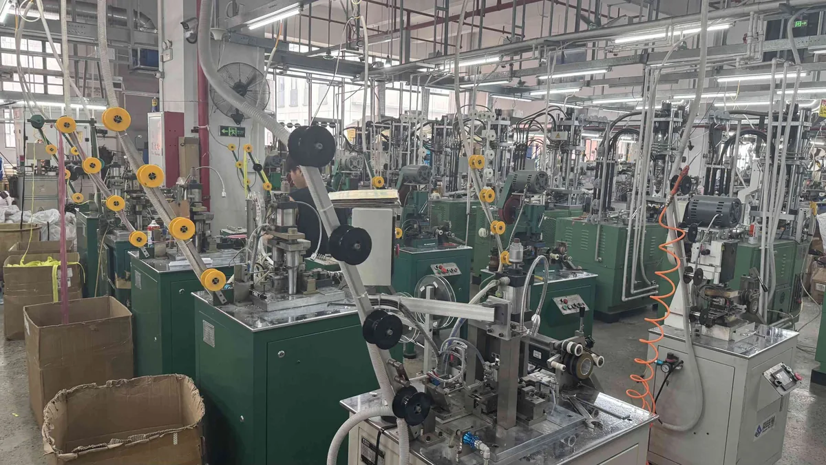 Automated zipper assembly line producing nylon zippers at CEO Zipper